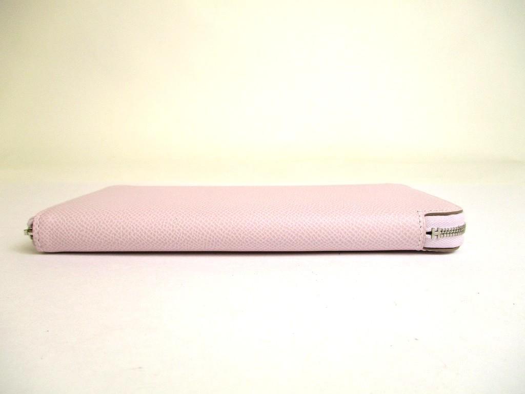 Authentic HERMES Lignt Pink Veau Epson SILK\'IN LINE Round Zip Wallet Azap Long #a817  Refurbished