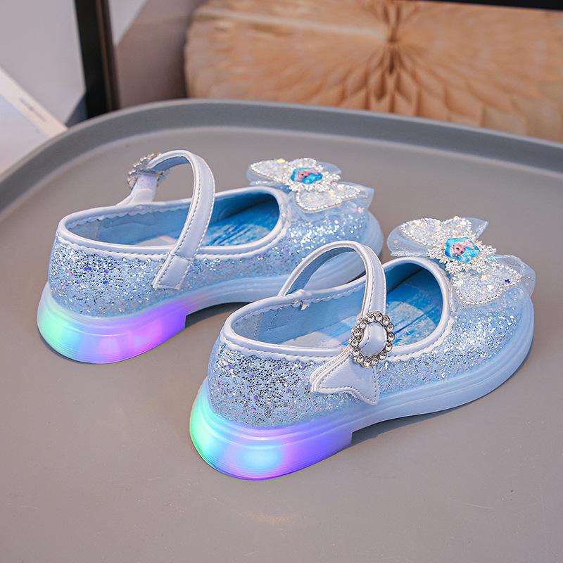 Elsa girls  leather princess shoes2026Spring new children s crystal shoes, soft-soled baby shoes, little girls  single shoes 23 синий