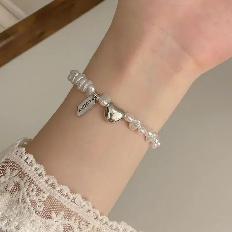 New 925 Silver Bracelet Pearls Knots Bracelet for Women Fashion Heart Pearls Bracelet Luxury Jewelry Accessories Gift
