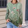 Women's Fashionable Casual Floral Retro Print Pleated Comfortable Round Neck Loose Long Sleeve T-shirt Top