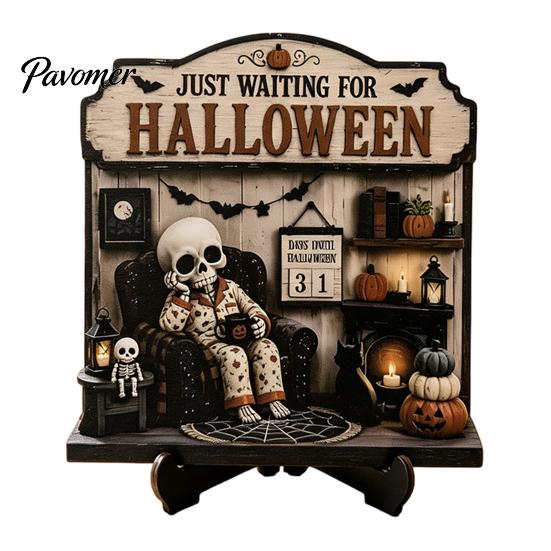 Fall Fireplace Decorations Halloween Reading Ghost Figurine, Wooden Desktop Ornaments, Vintage Spooky Shelf Accents Statue with Stand for Home