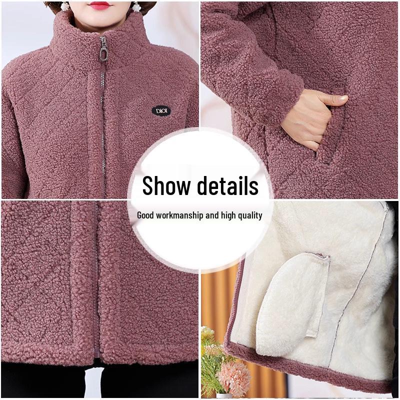 Women's Thickened Fleece-Lined Jacket: Mid-Aged & Elderly Fashion for Autumn/Winter