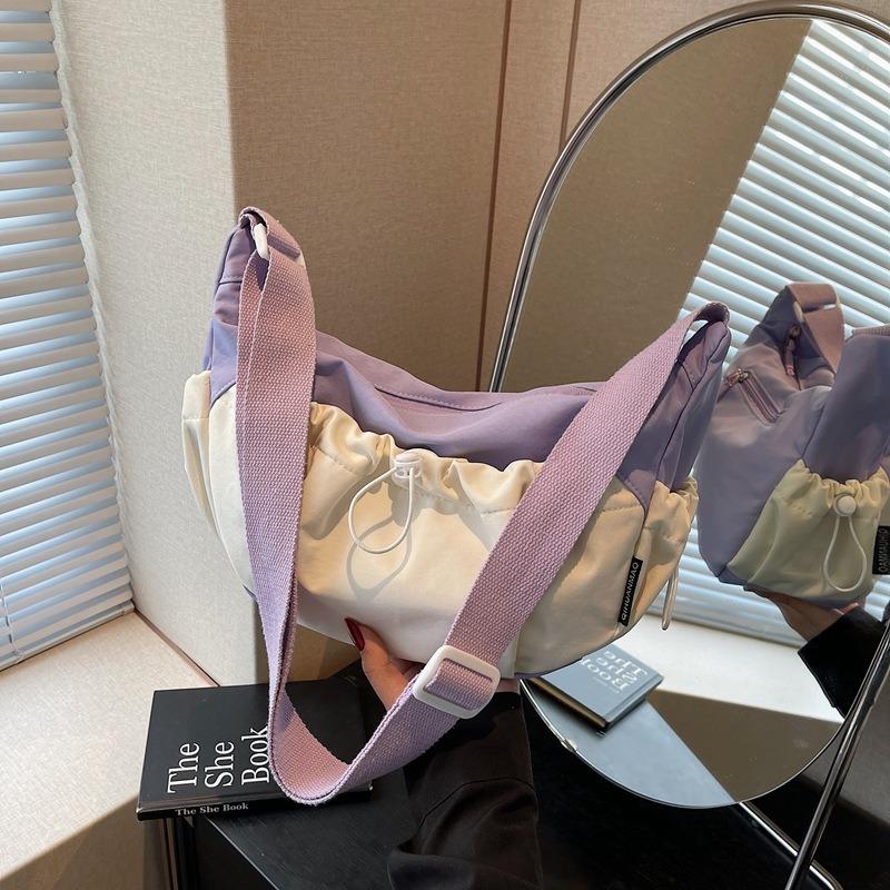 Large-capacity contrasting color casual cloth bag women's new summer niche shoulder bag crossbody dumpling bag