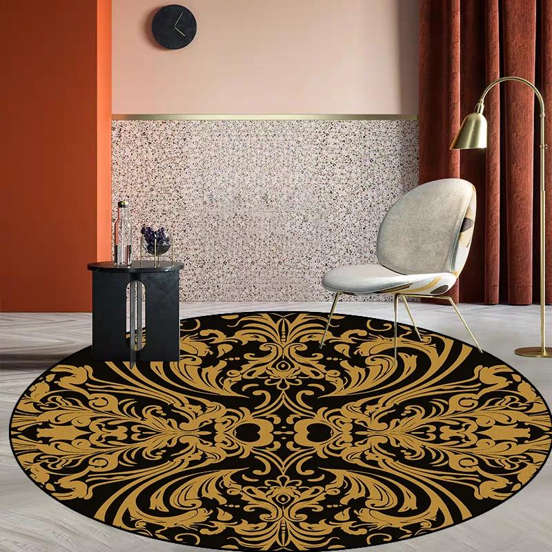 Modern Style Living Room Round Carpet Large Area Soft Non-slip Lounge Table Chair Mat Golden Luxury Rugs for Bedroom Bedside