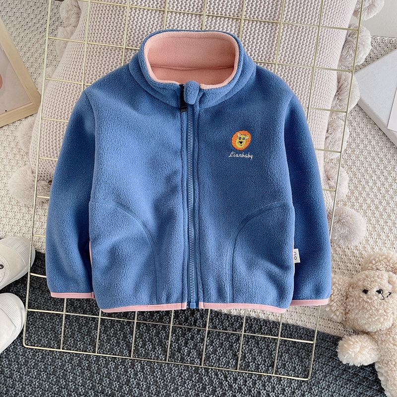 New Kids  Coat Boys Toddler Jacket Stylish Fleece Pullover with Cartoon Embroidery Zipper Outerwear