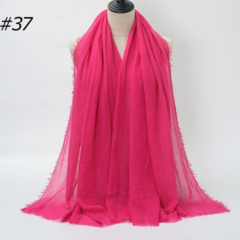 Solid Color Wrinkled Cotton-Linen Feel Women's Headscarf with Fur Edge