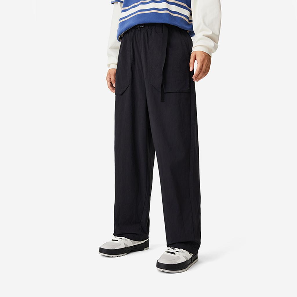 Li-Ning Water-Resistant Solid Color Loose Comfortable Wide-Leg Straight-Cut Casual Pants Men Bottoms Black AYKUA15-1