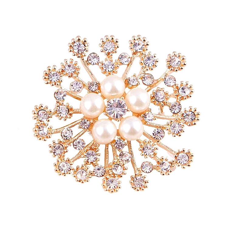 Elegant Crystal Pearl Snowflake Brooch - Exquisite Women's Floral Accessory
