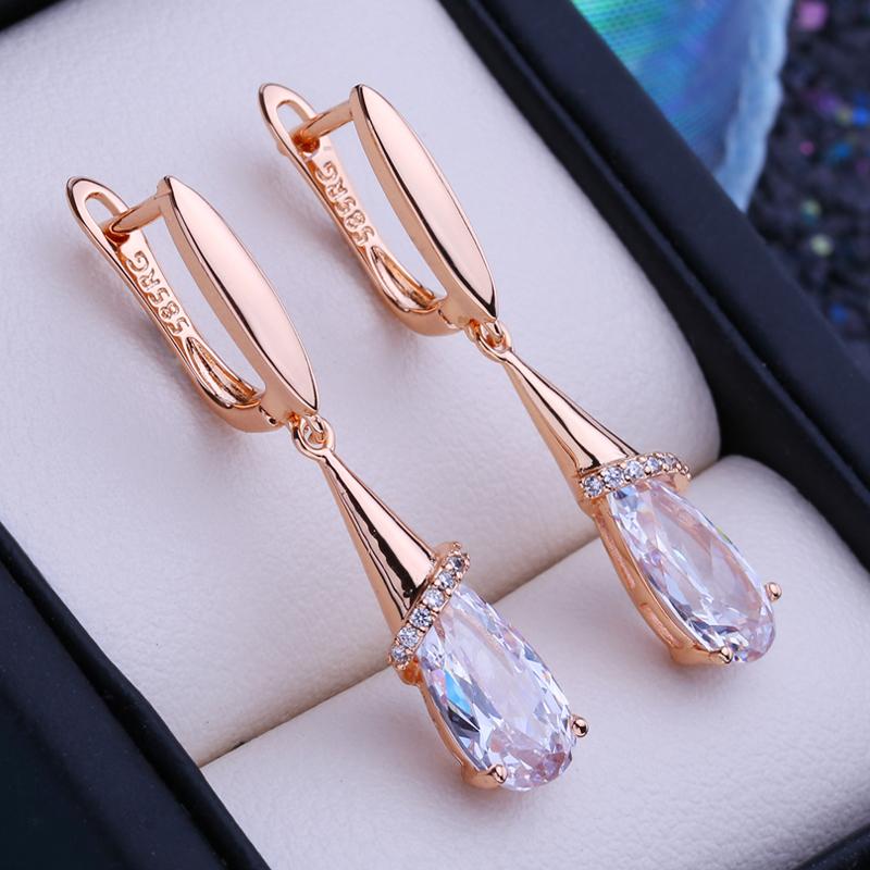 

LSOOYH модные серьги-капли цвета розового золота с кубическим цирконием, свадебные украшения, элегантные подарки для женщин A