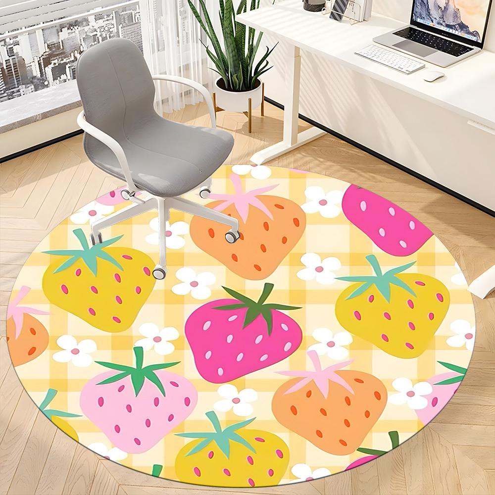 1PC Strawberry Pattern, Office Round Rug, Non slip, Soft and Durable Office Rug for Interior Decoration, Perfect for Office
