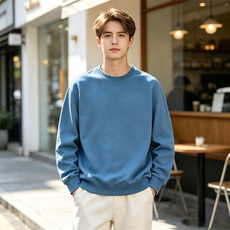 Men Solid Color Crew Neck Sweatshirt Loose Long Sleeve Casual Oversized Pullover Streetwear Top