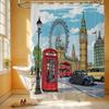 London Cityscape Shower Curtain - Red Phone Box, Big Ben, Ferris Wheel Design, Anti-Mold,Durable Fabric for Bathroom Decor