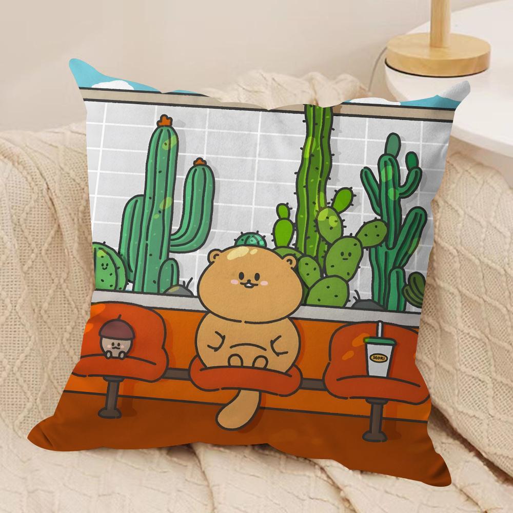 Cute Bear Cushion Cover Soft Plush Fabric DoubleSided Printed Sofa Cushion Cover for All Seasons Home Decor Gift