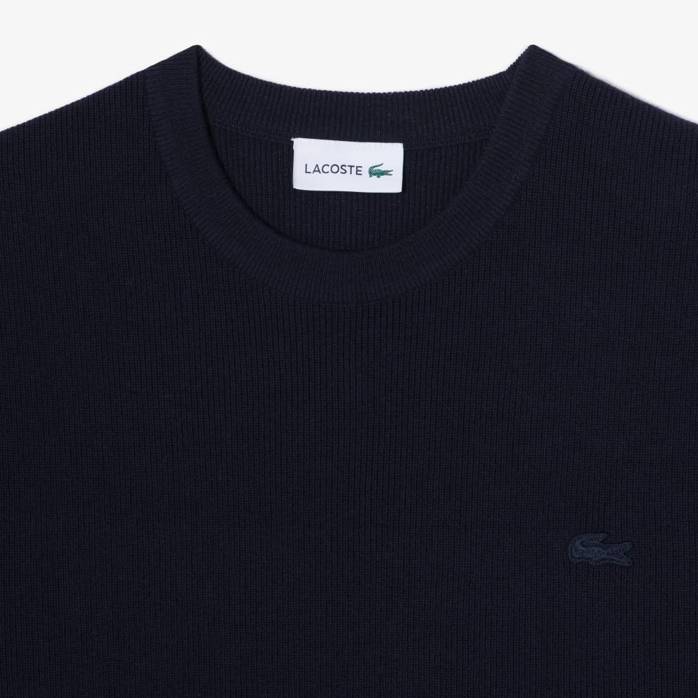 Lacoste Men's Short-Sleeve Rib Knit Twisted Yarn Crew Neck Pullover AH827E-56G166