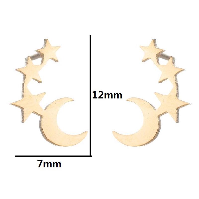 Stainless Steel Five-Pointed Star Moon Stud Earrings - Versatile Fashion Cartilage Jewelry