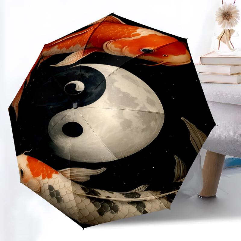 1pc Sturdy 8-Bone Auto Umbrella, Koi Fish Umbrella, Digital Printed, Foldable Umbrella for On-the-Go Outdoor Use