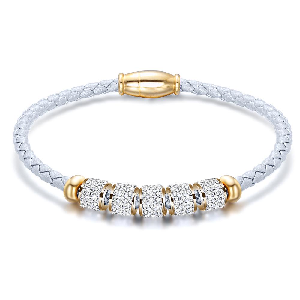 European & American Cross-Border Fashion Titanium Steel Leather Bracelet with Stainless Steel Magnetic Buckle серебряный