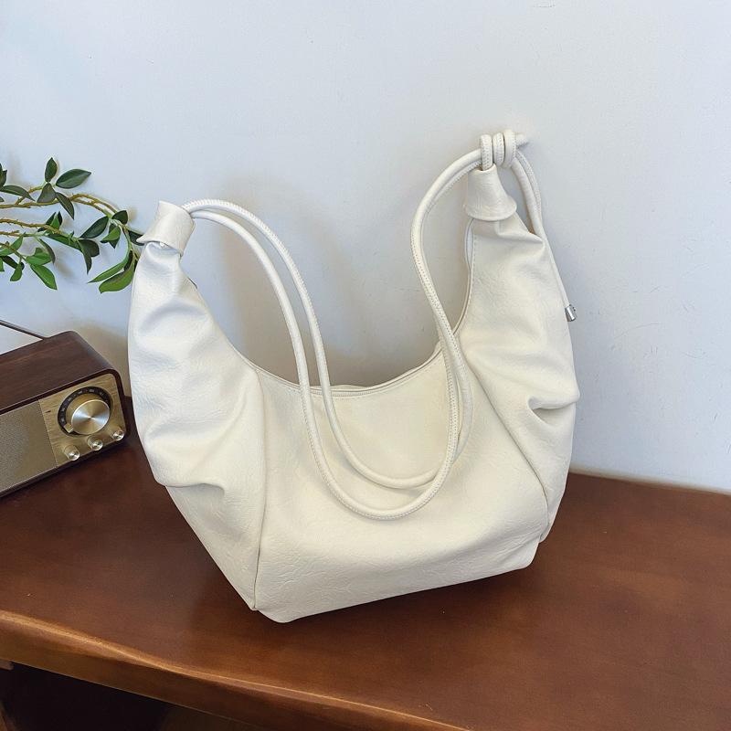 Pu single shoulder women's bag Maillard style retro soft surface dumpling bag spring new fashion pleated underarm bag women