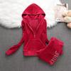 2 Pieces of Women's Outfit Fall Winter Women's Tracksuit Crystal Hoodies and Pant Sets Y2K Velvet Tracksuit