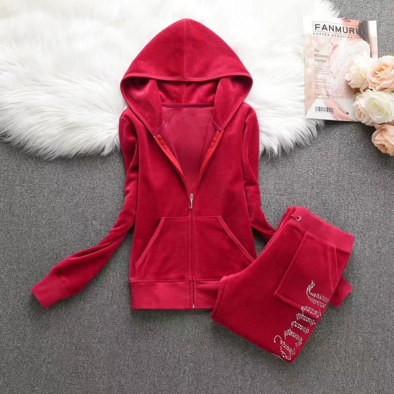 2 Pieces of Women's Outfit Fall Winter Women's Tracksuit Crystal Hoodies and Pant Sets Y2K Velvet Tracksuit