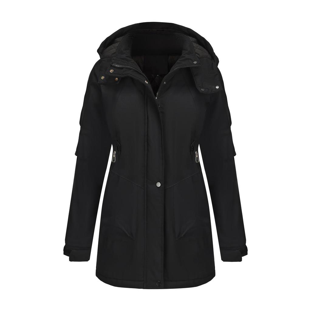 Giacche a vento calde da donna con cappuccio staccabile, foderate in pile, con zip, parka antivento per attività all'aperto, escursionismo, alpinismo