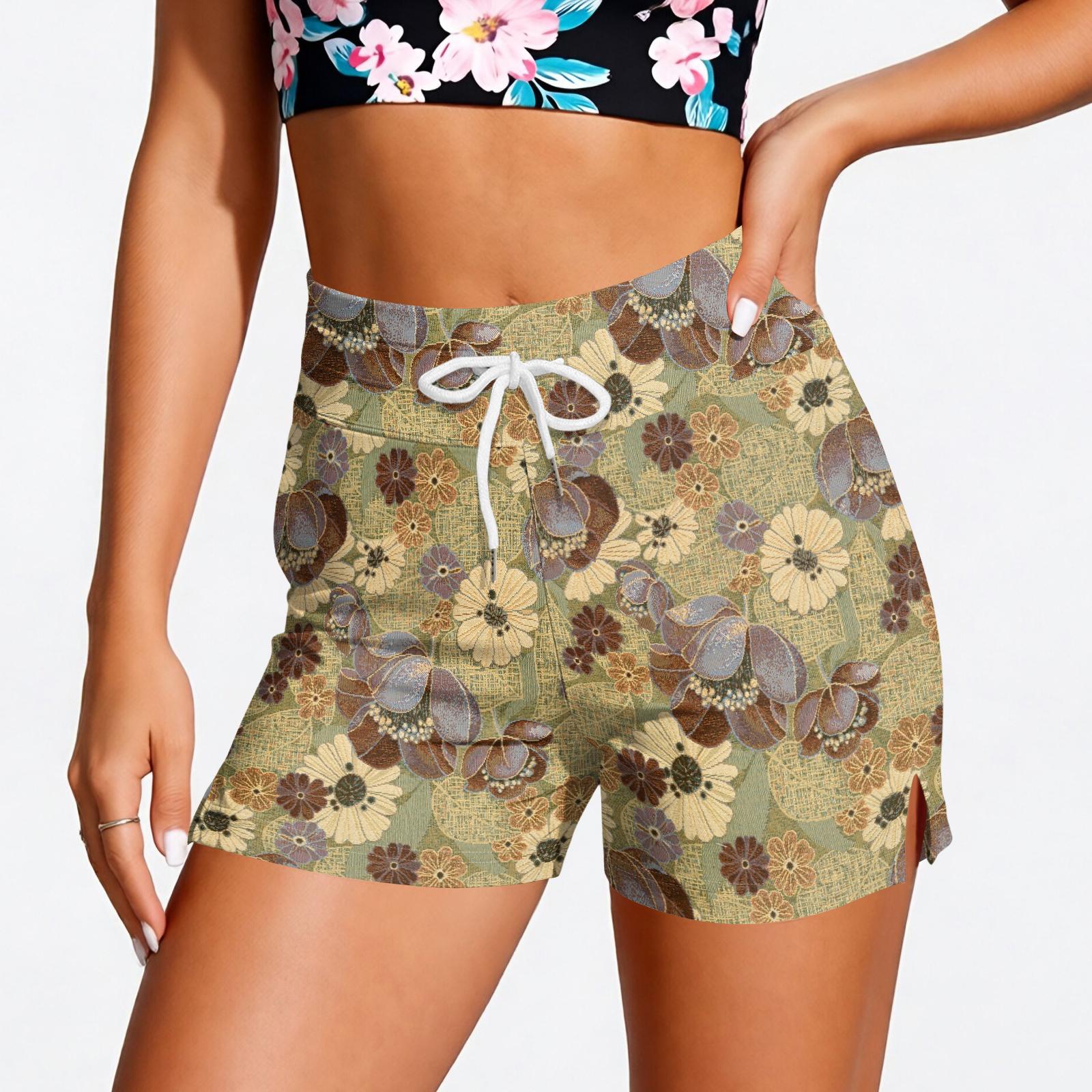 

Women s High Waist Tummy Control Swim Shorts with Lining Floral Print Fashion Vacation Beachwear Swim Bottoms XL жовтий