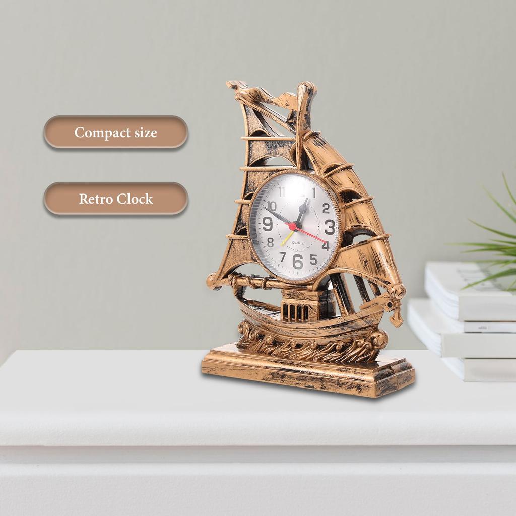 Sailboat Sculpture Alarm Clock Luxury Retro Alarm Clock Novelty Table Desk Clock