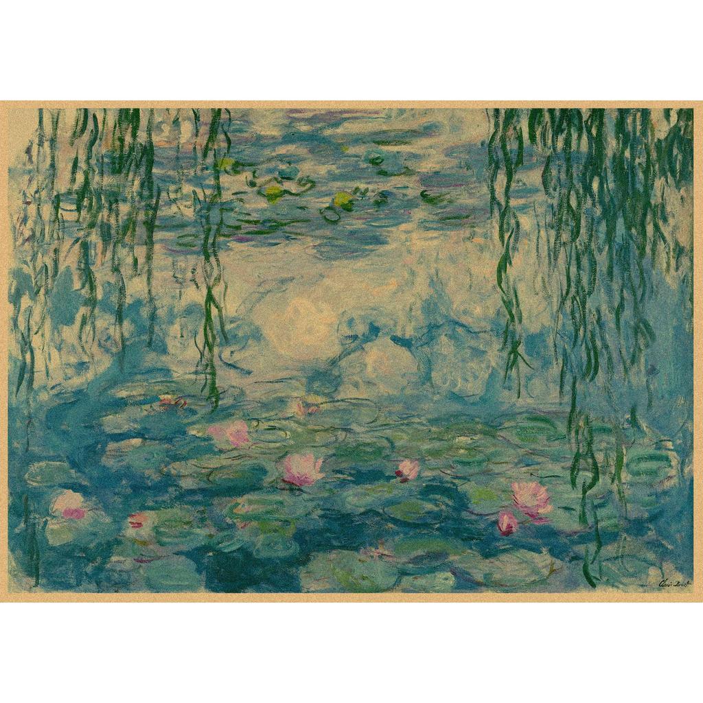 Monet Oil Painting Retro Kraft Paper Poster for Restaurant, Bar, Cafe Wall Decor