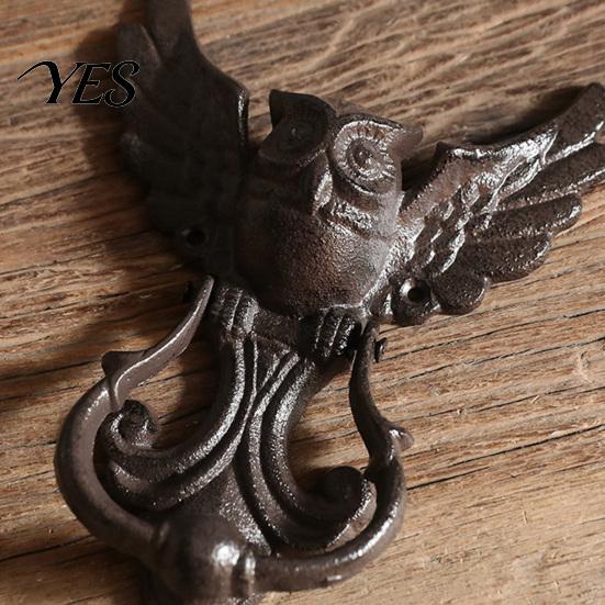 Eingangstürgriff Vintage Gusseisen Eulenklopfer, Schmiedeeisen Hohl Geschnitzt Wanddekor, Kunst Verdickt Rostbeständig Schrankzuggriff, Vorgebohrt
