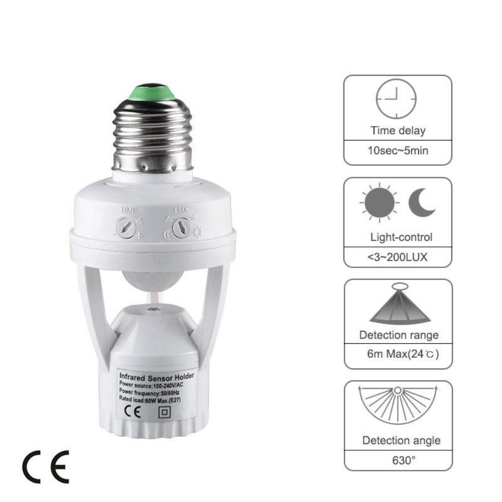 E27 Motion Sensor Light Switch E27 Base Lamp Holder 100-240V Motion Detector With Light Control Smart Switch Socket Adapter