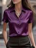 Moda e eleganza femminile in raso europeo e americano, camicia bianca in raso con scollo a V e maniche corte, temperamento da pendolare, vestibilità slim