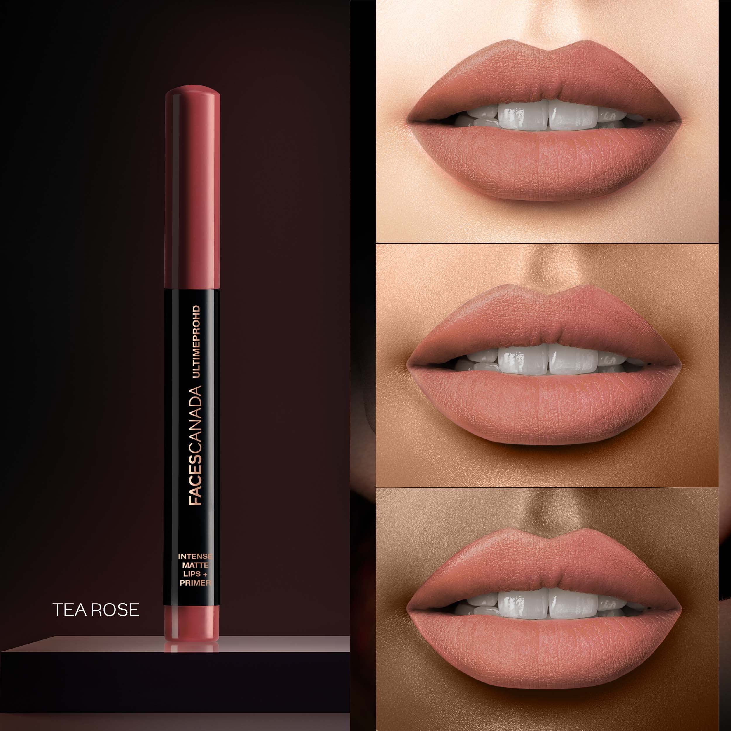 FACES CANADA Ultime Pro HD Intense Matte Lipstick + Primer - Tea Rose (Nude), 1.4g | 9HR Long Stay | Flawless HD Matte Finish | Intense Color | Ligh