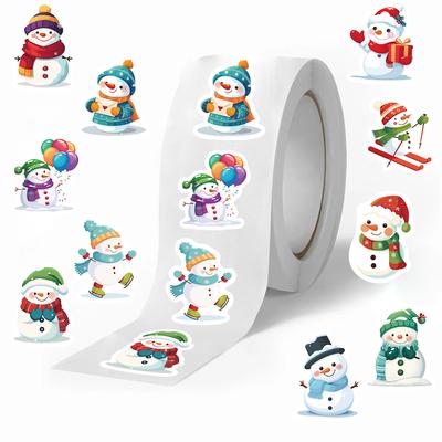 500pcs Children's Christmas Rewards Stickers Roll Cute Cartoon Snowman Clipboard Festivals Gift Decoration Pattern Labels