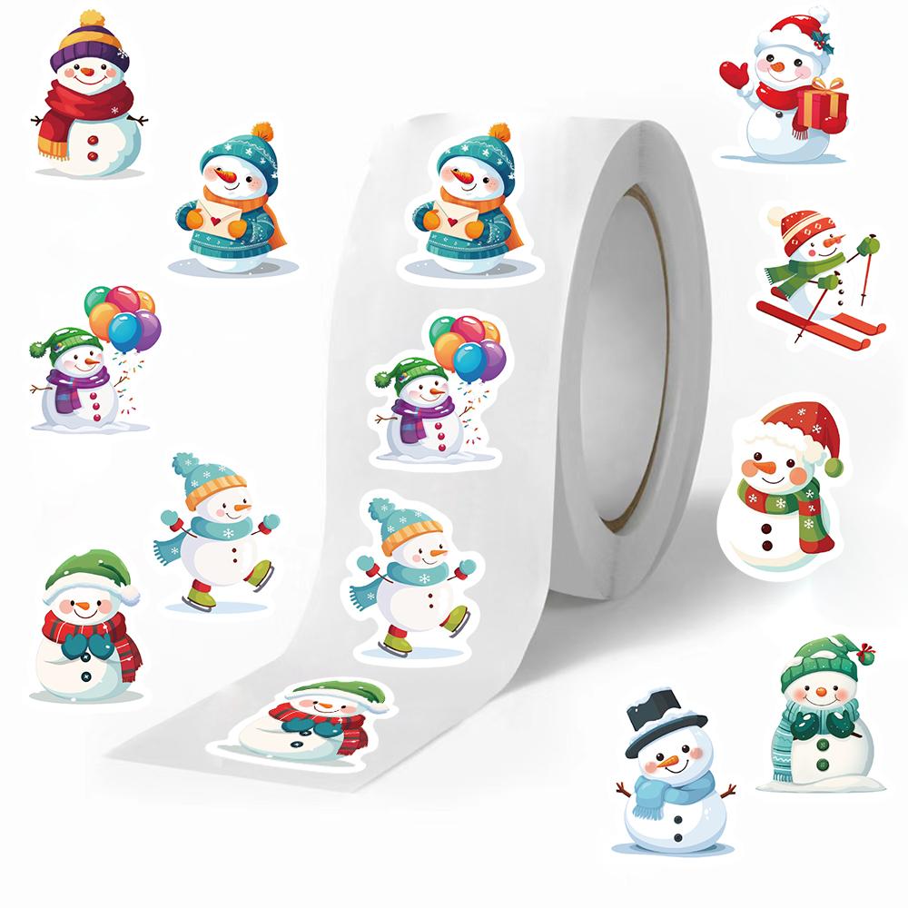 500pcs Children's Christmas Rewards Stickers Roll Cute Cartoon Snowman Clipboard Festivals Gift Decoration Pattern Labels