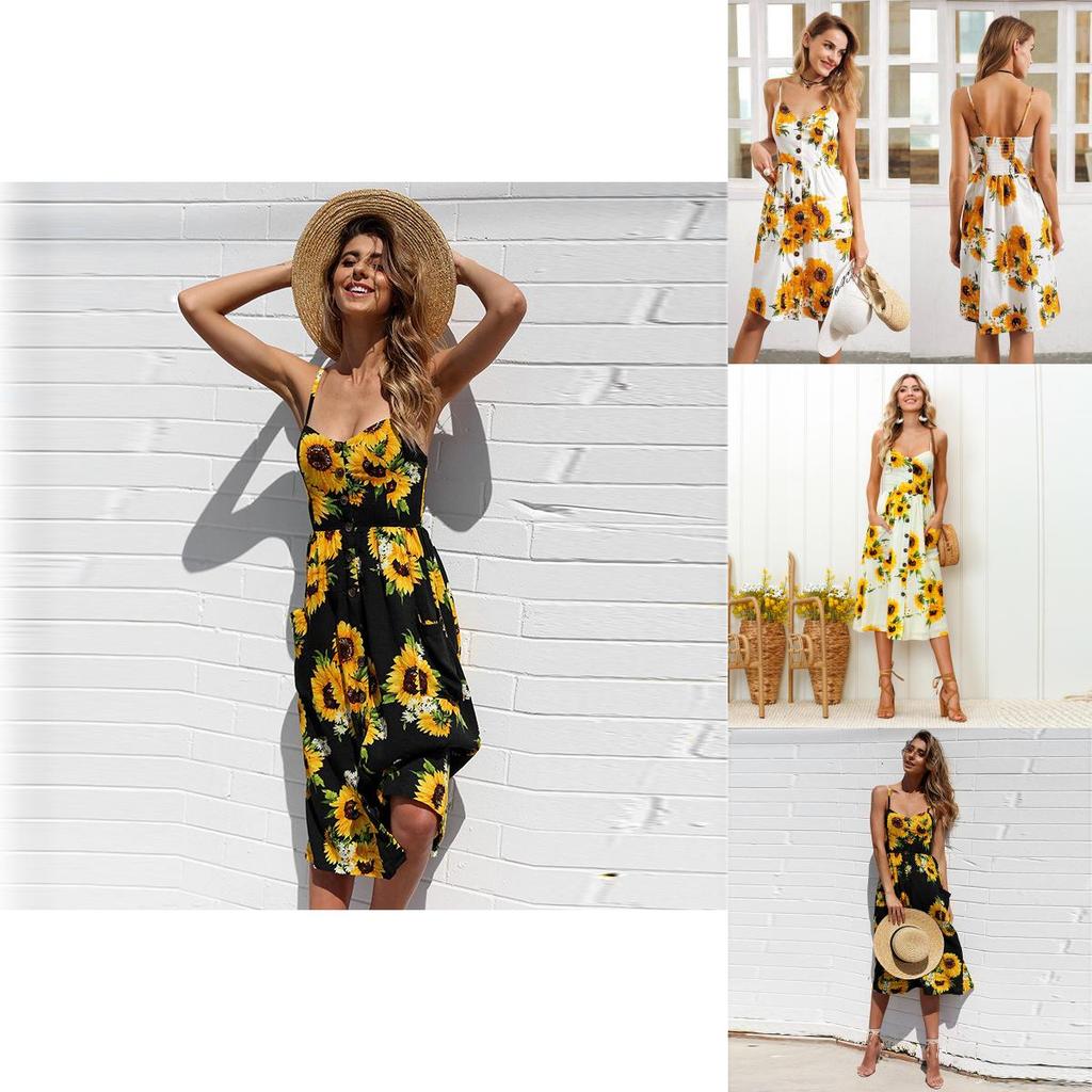 Stylish Summer Women's Backless Dress With Button Detail And V Neckline In Beige And Blue