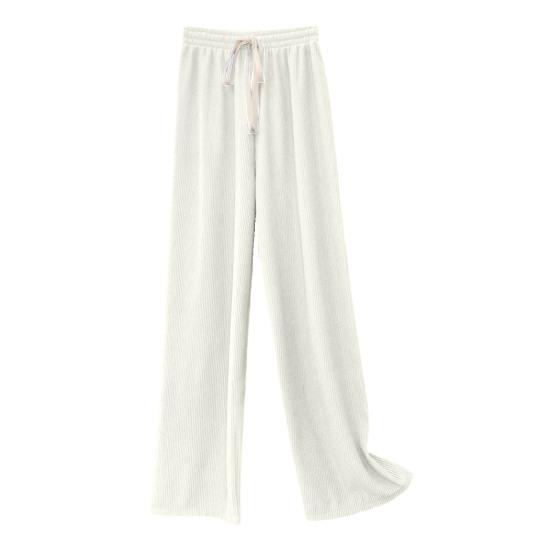 Summer Casual Pants Elastic High Waist Adjustable Drawstring Long Trousers Solid Color Pleated Straight Wide Leg Pants