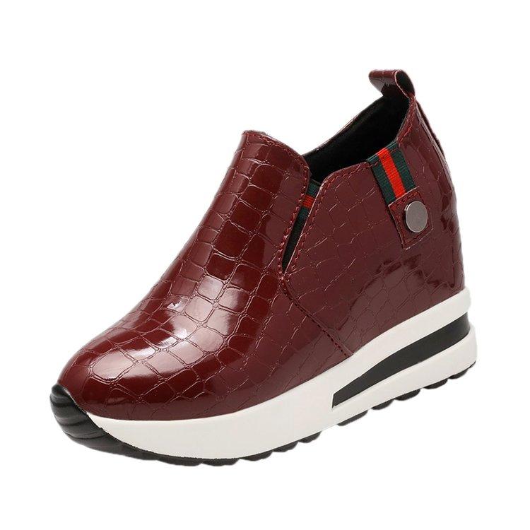 

2024 Новые туфли на каблуке для женщин, увеличивающие рост, кроссовки, мокасины, женская повседневная обувь из искусственной кожи, женские кроссовки на платформе 41 вино красного
