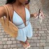 Sommer Neuer Stil Frisch Strandmode Jumpsuit mit gestreiftem Ausschnitt und taillierter Taille Jumpsuit Kurze Hose