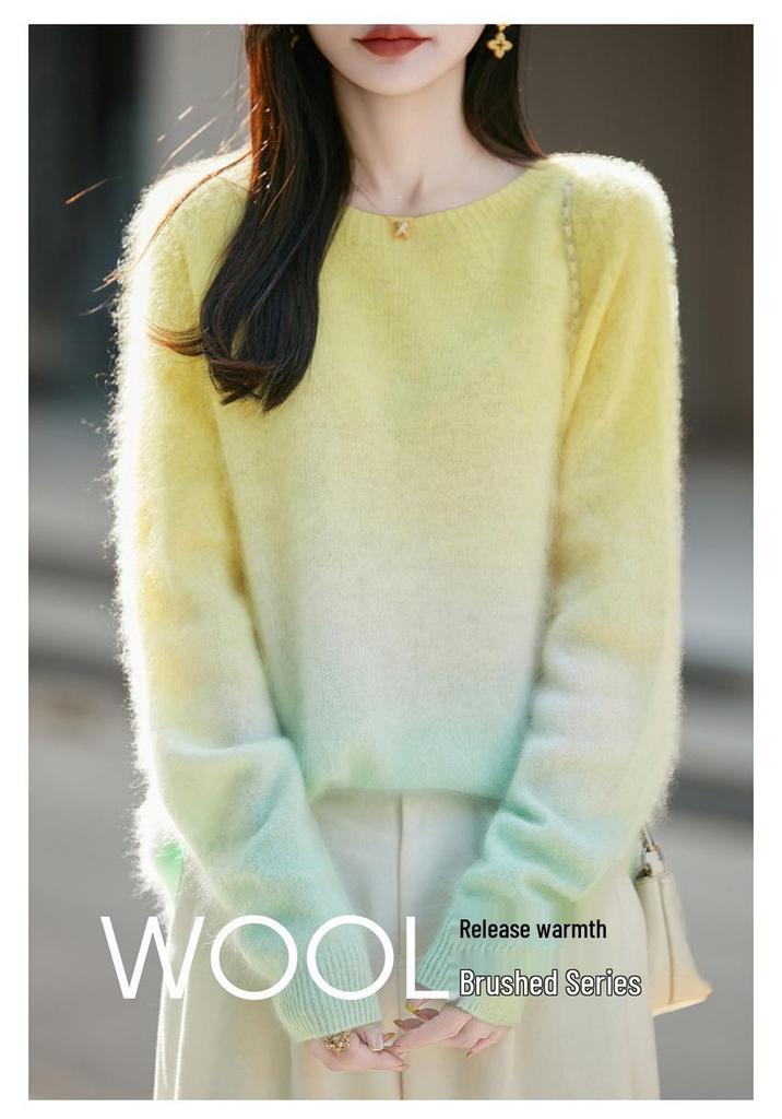2026 Autumn/Winter Gradient Cashmere Wool Round Neck Long Sleeve Knitwear Sweater