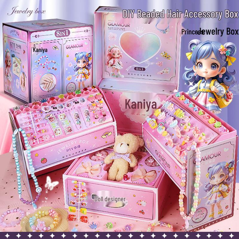 Kids' Hair Accessories & Jewelry DIY Set - Necklace, Hair Clips, Beaded Box Gift for Girls