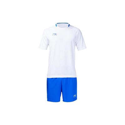 Li Ning Logo-Print Rundhals Kurzarm Gerades Bein Shorts Fußballanzug Set Herrenanzug Standard-Weiß Himmelblau AATS037-1
