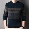 Men's Stripe Pattern Sweater Round Neck Long Sleeve Warm Knit Pullover Top Men's Clothes Outdoor, Old Money Style
