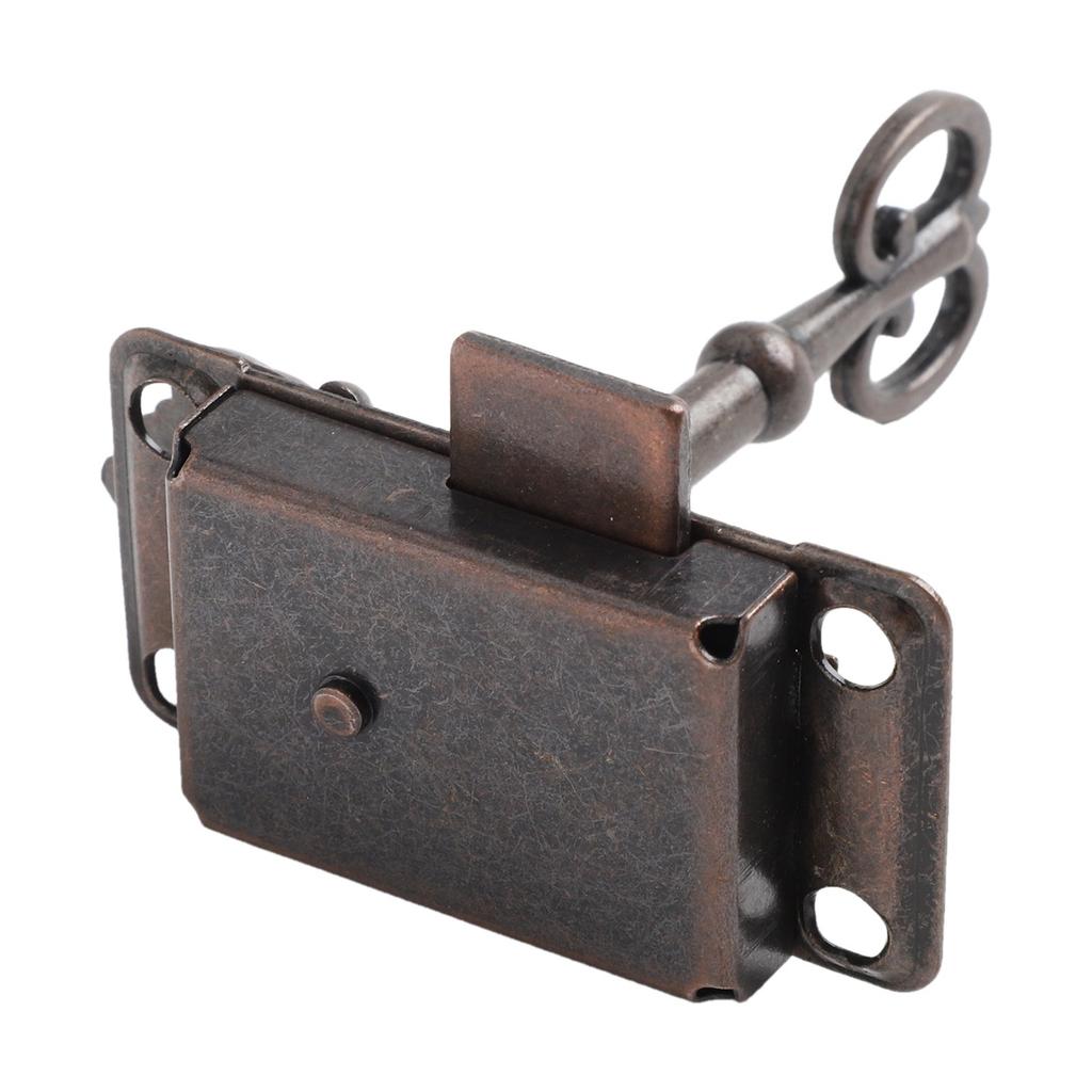 2 PCS Vintage Cabinet Door Lock Set Key Wooden Jewelry Box Lock Decorative Cover Antique-Bronze Lock Furniture Hardware