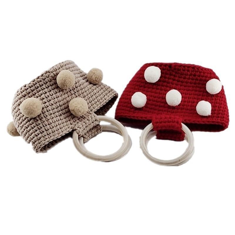 Yarn Knitting Pompom Bucket Handbag - Trendy Crochet Finished Women's Portable Bag