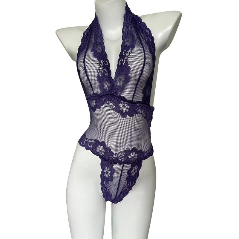 Women's Sensual Lace Bodysuit - Sexy, See-Through, Quick-Release Sleepwear 1013