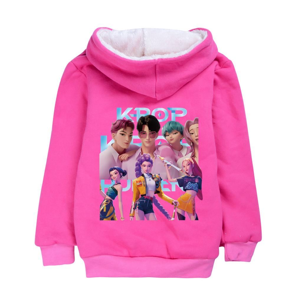 5056 Kids Girls Kpop Zoey Mira Rumi Sajaboys Print Long Sleeves Velvet Warm Thick Winter Jacket