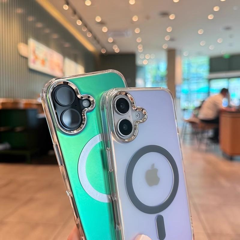 Fantasy Color Laser Silver Sand Applicable To IPhone 16 Promax Magnetic Phone Case Apple 15 Double Sided Coating Anti Fall Cover