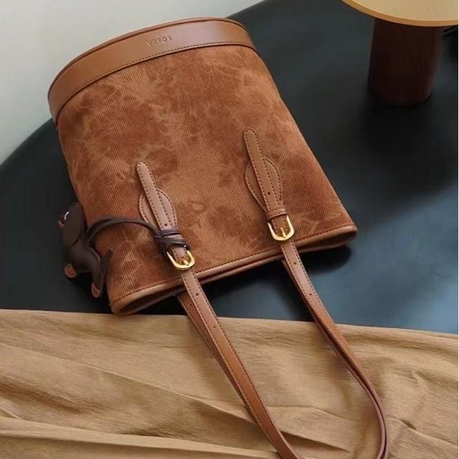 IELGY Fashion Trend All-Match Retro Corduroy Tote Bag Large Capacity One-Shoulder Bucket Bag