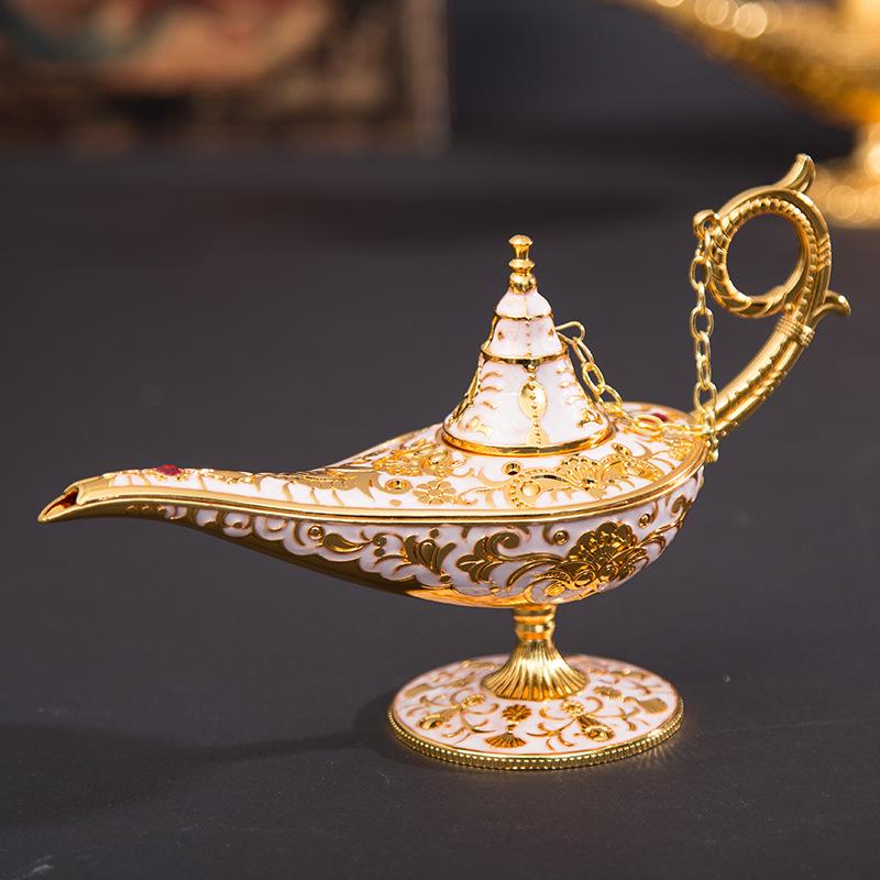 20cm(7.87") Classic Rare Hollow Legend Aladdin Magic Genie Lamp Burners Retro Wishing Oil Metal Crafts Ornaments Home Decor Gift