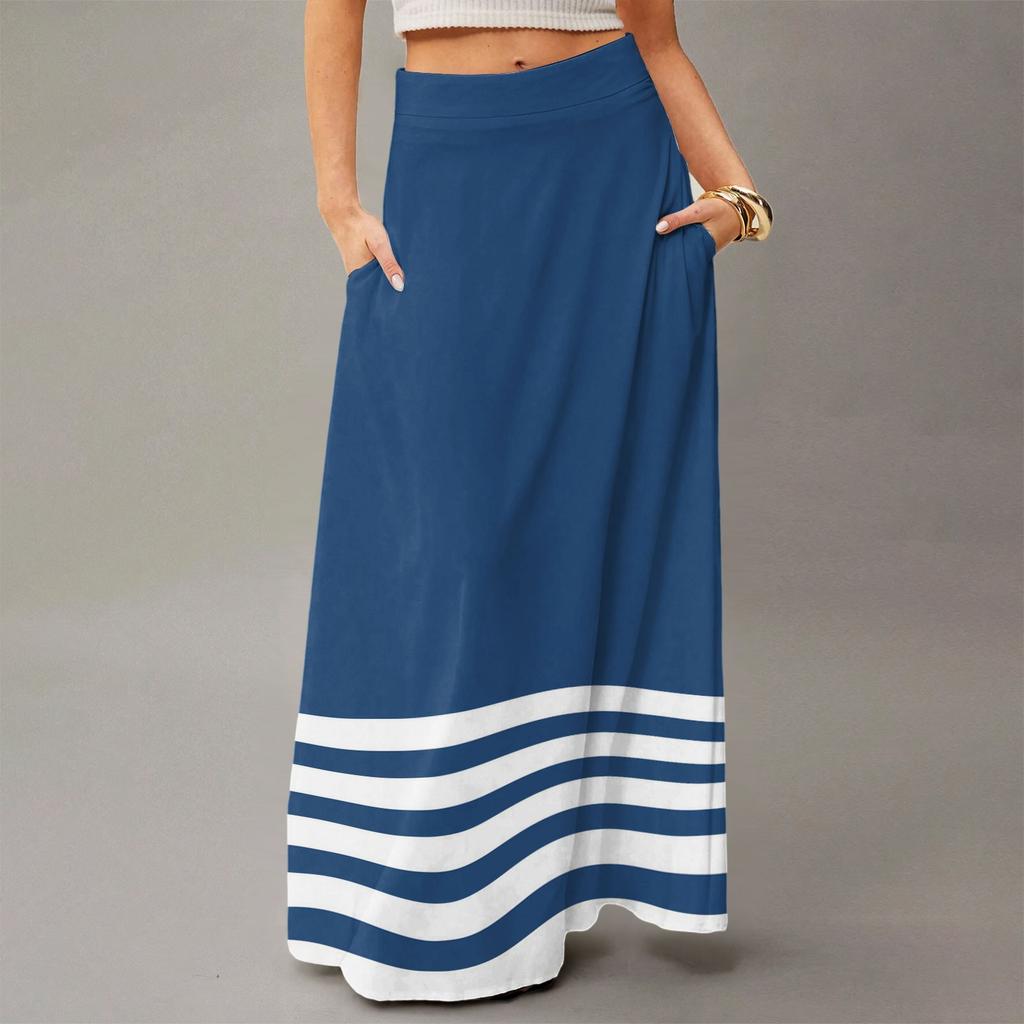 Women's Flowy Maxi Dress Regular Casual Striped Printed Summer Bohemian Style Skirt